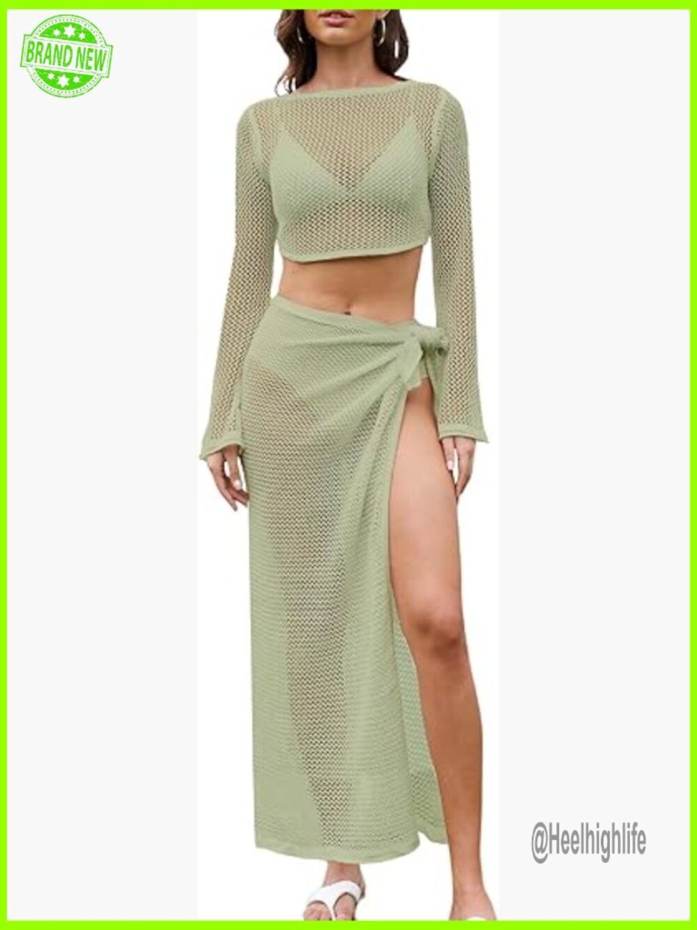 Crochet 2-Piece Bikini Coverup Set, Slim Fit, Polyester, Size Medium